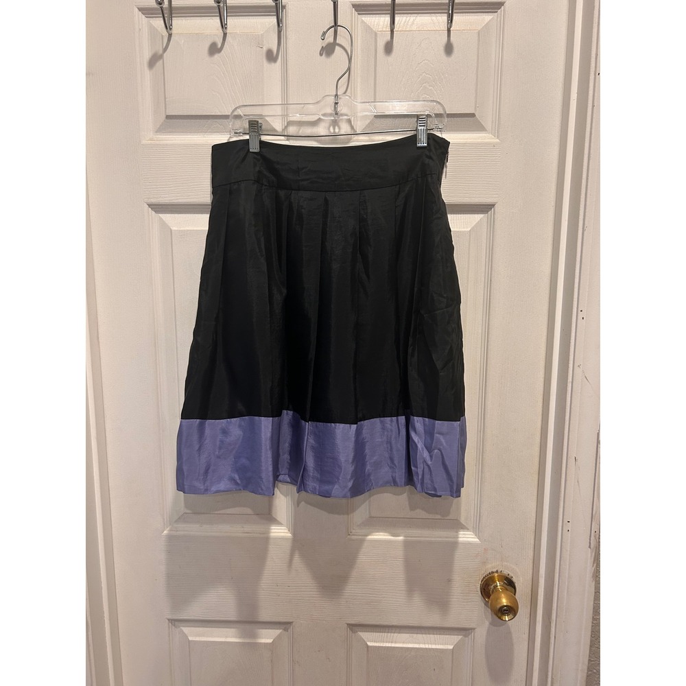 NWT‎ Express Design Studio Womens Silk Pleated Colorblock Skirt Black Blue 12